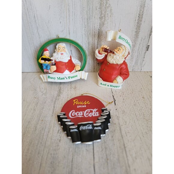 Vintage Santa Claus pause drink coca cola ornament Xmas set - Picture 1 of 7